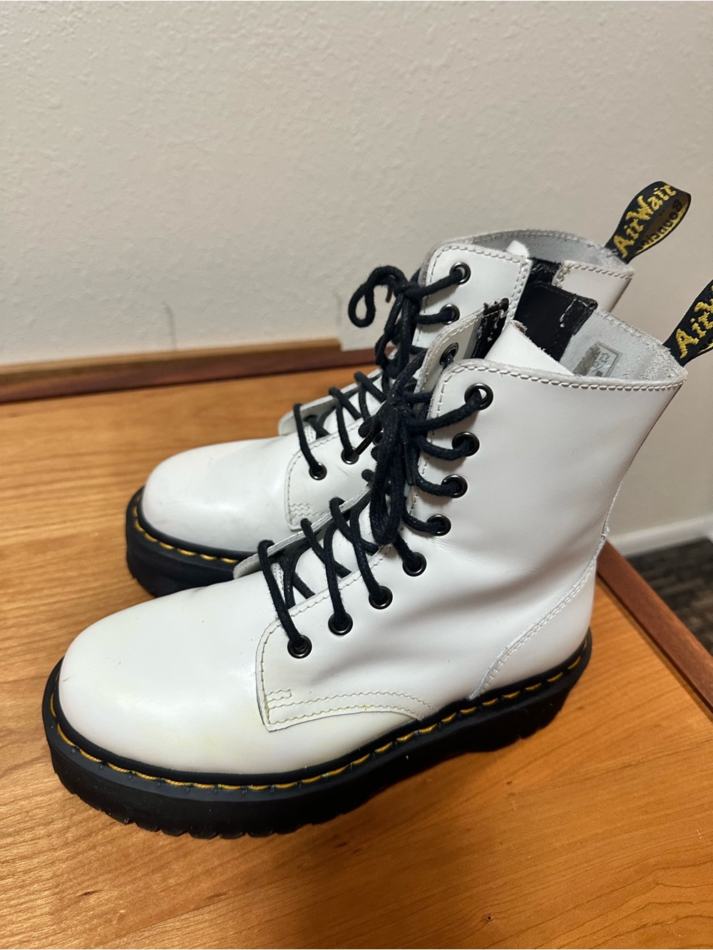 Dr. Martens Women's White Platform Leather Lace-Up Boots